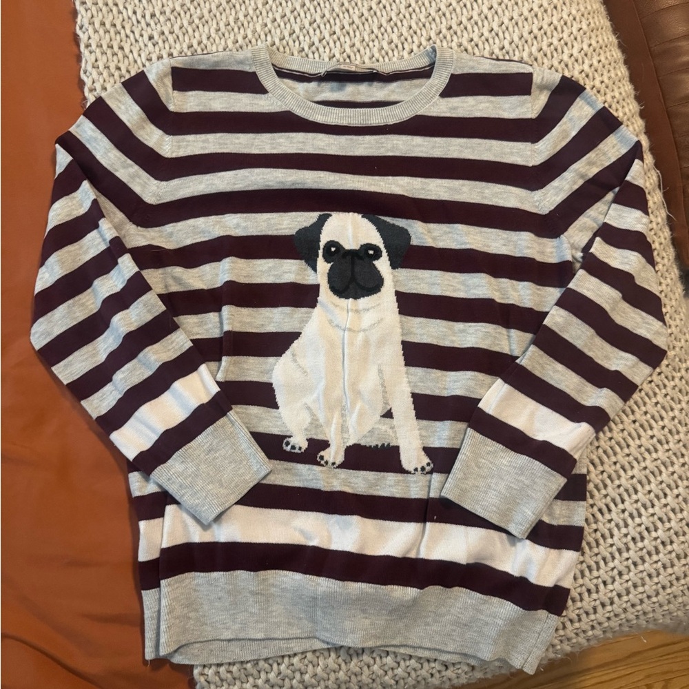 Striped Sweater with Pug Design
